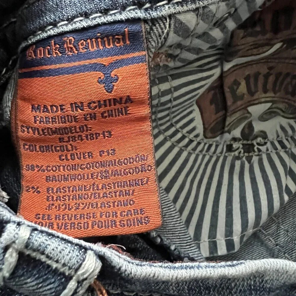 Rock Revival Clover Capri Jeans Size 28 Distressed Jewels - Picture 13 of 13